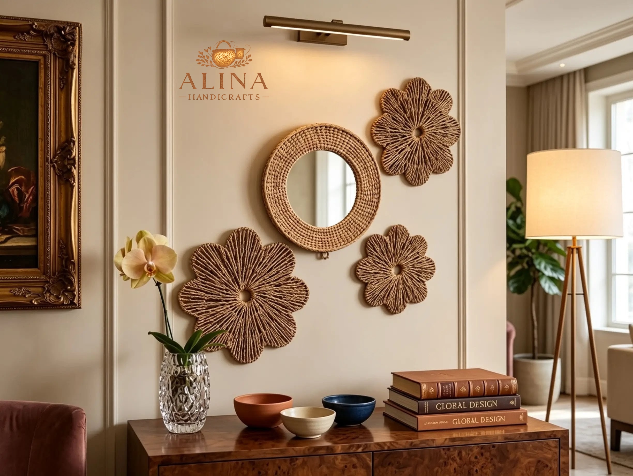 Natural Rope Wall Mirror Decoration